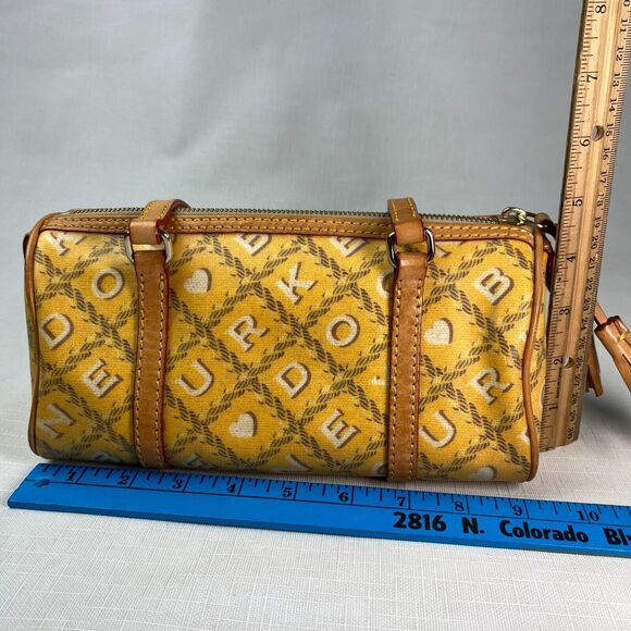 DOONEY & BOURKE YELLOW LOGO PRINT Leather Shoulder BAG! Tassel Small Pink Purse - Picture 8 of 14